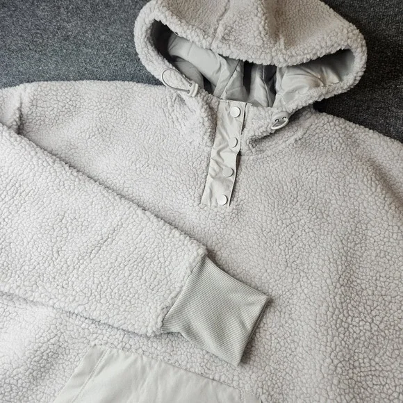 NWT Amazon Essentials Wimens Teddy Fleece Pullover Hoodie Sherpa Size XL Beige - Picture 1 of 6